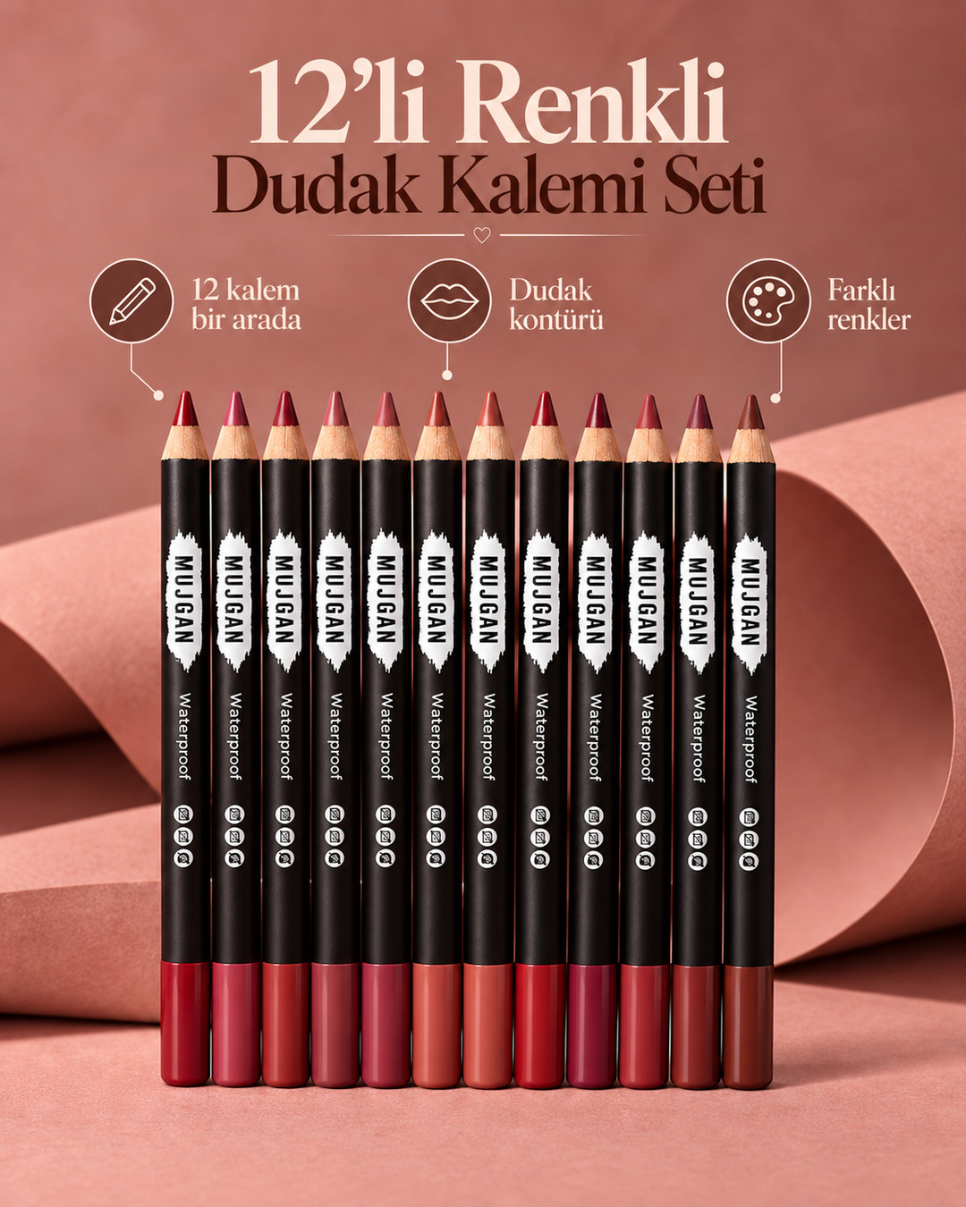  12'li Set Renkli Dudak Kalemi