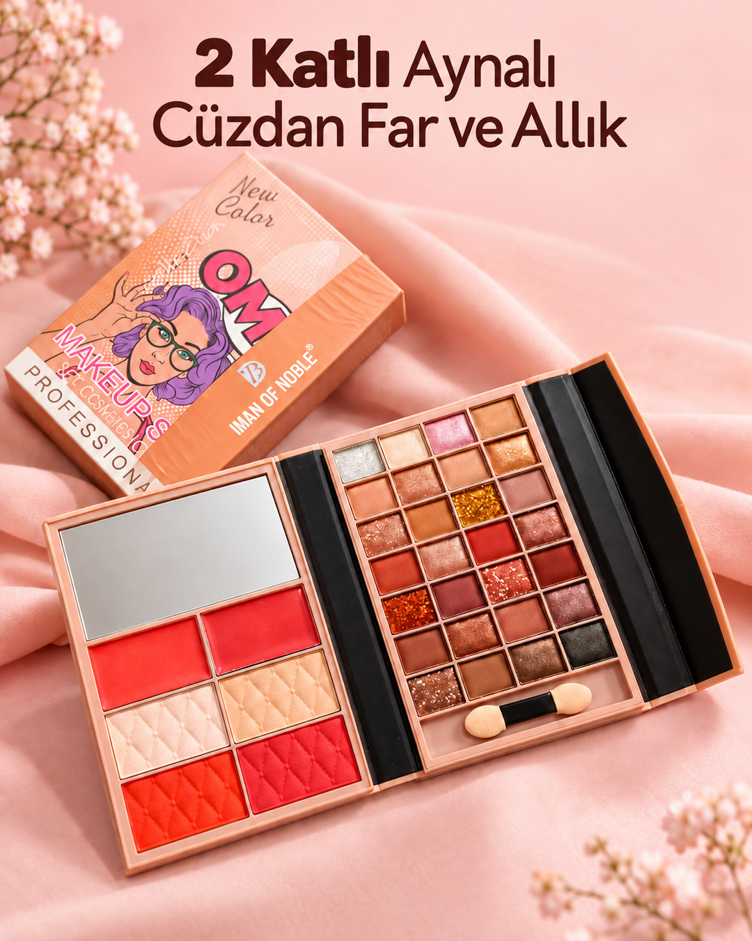 2 Katlı Aynalı Cüzdan Far Ve Allık 