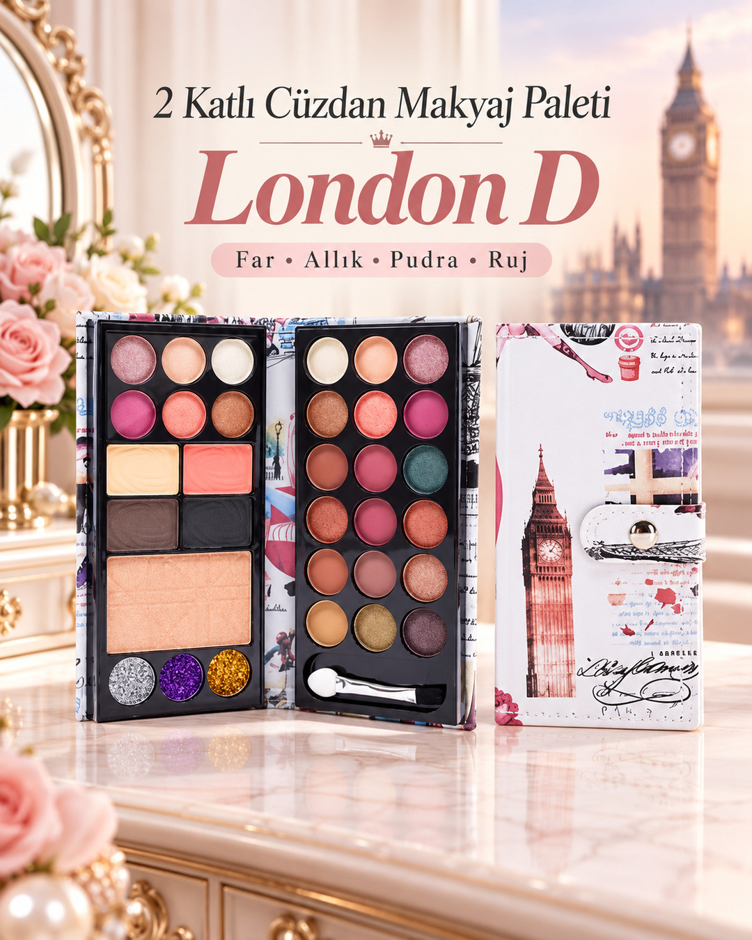 2 Katlı Cüzdan Makyaj Paleti — London 