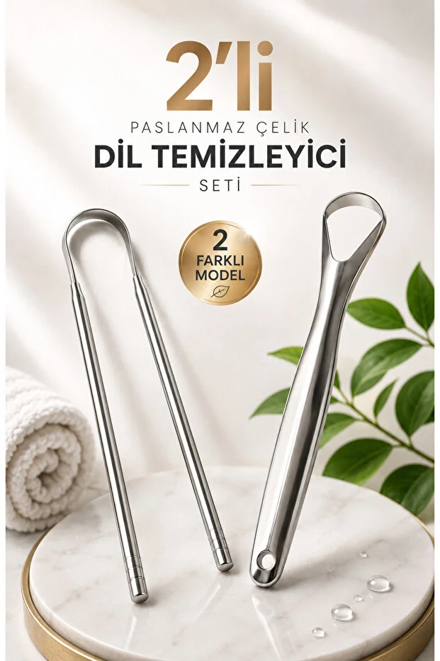  2'li Dil Temizleyici Seti Paslanmaz Çelik Metal Dil Kazıyıcı Sıyırıcı Ağız Bakım Temizleme Aparatı