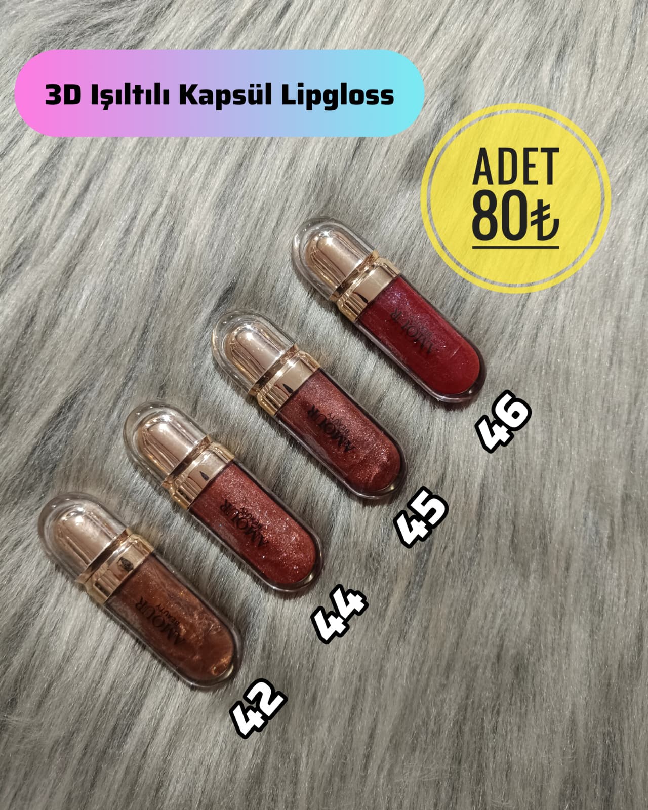 3D Işıltılı Kapsül Lipgloss (Altın Kapaklı Seri)