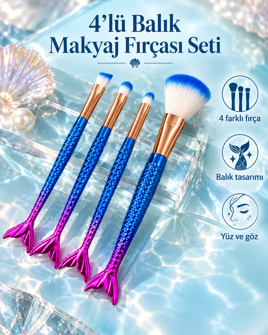 4'lü Balık Fırça Seti Gökkuşağı