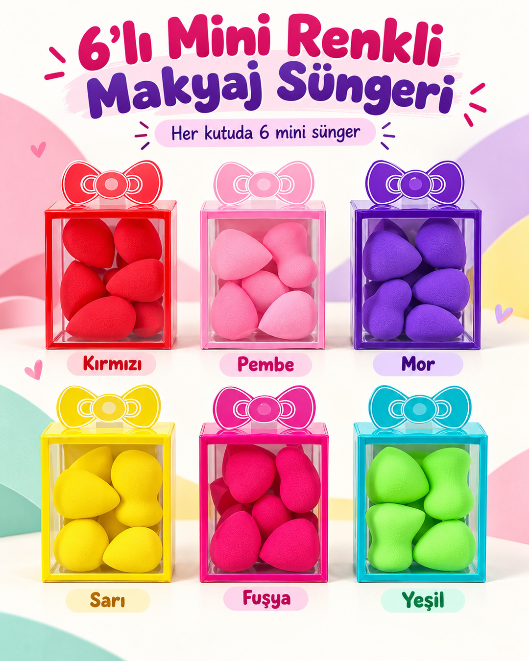 6 lı Mini Renkli Makyaj Süngeri