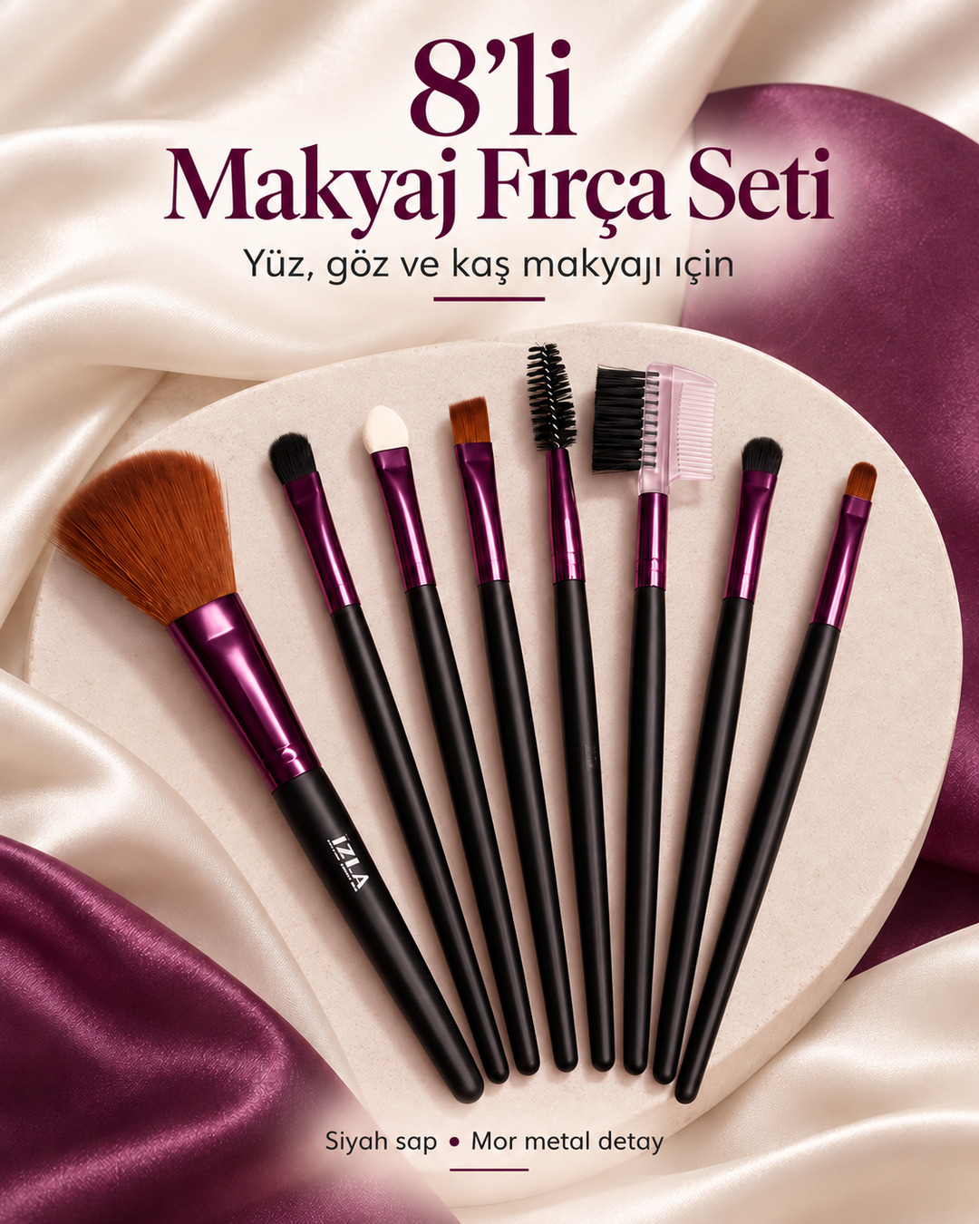 8'li Siyah Renk Makyaj Fırça Seti