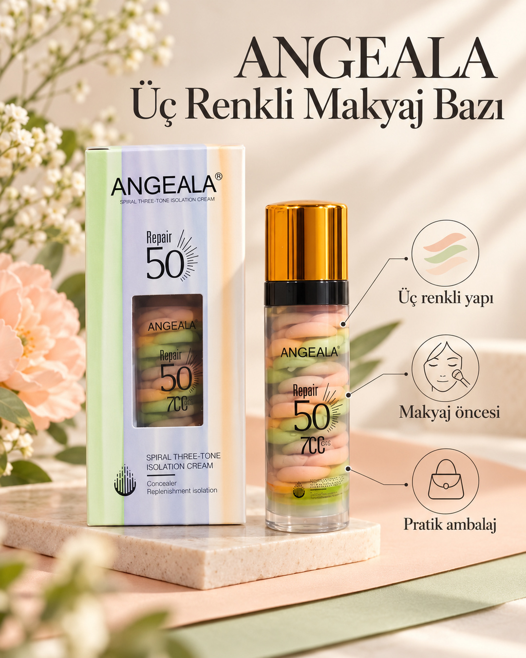 ANGEALA Üç Renkli Makyaj Bazı