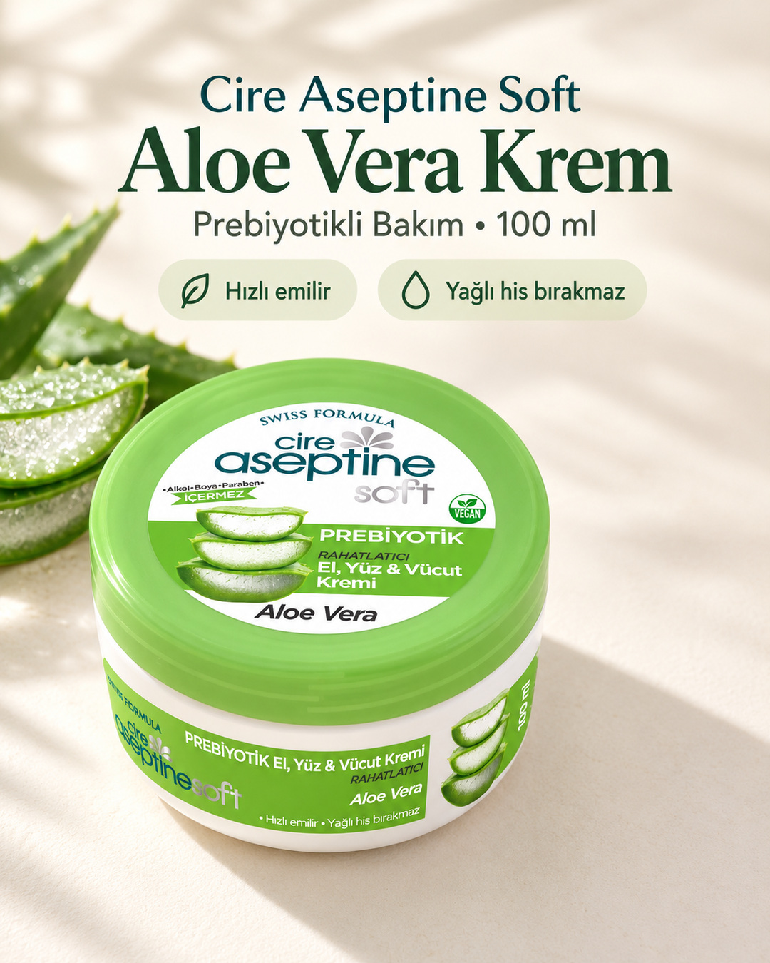 Cire Aseptine Soft Aloe Vera Özlü Besleyici Prebiyotikli Krem 100 ml