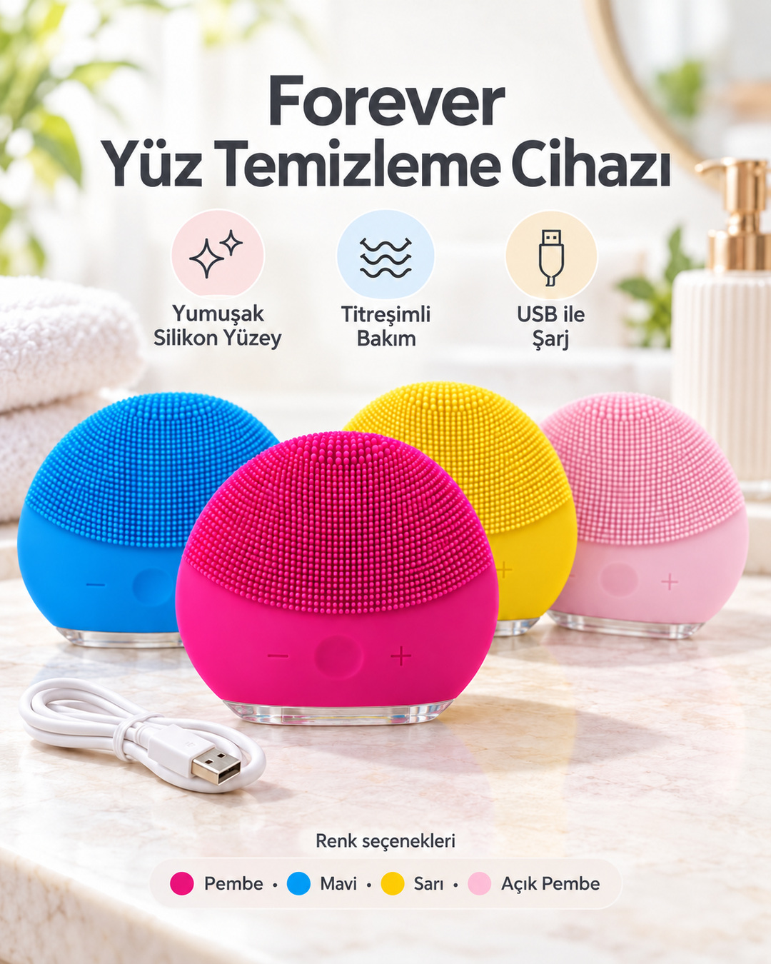 Forever Yüz Temizleme Cihazı Titreşimli Masaj Aleti Makyaj Temizleyici