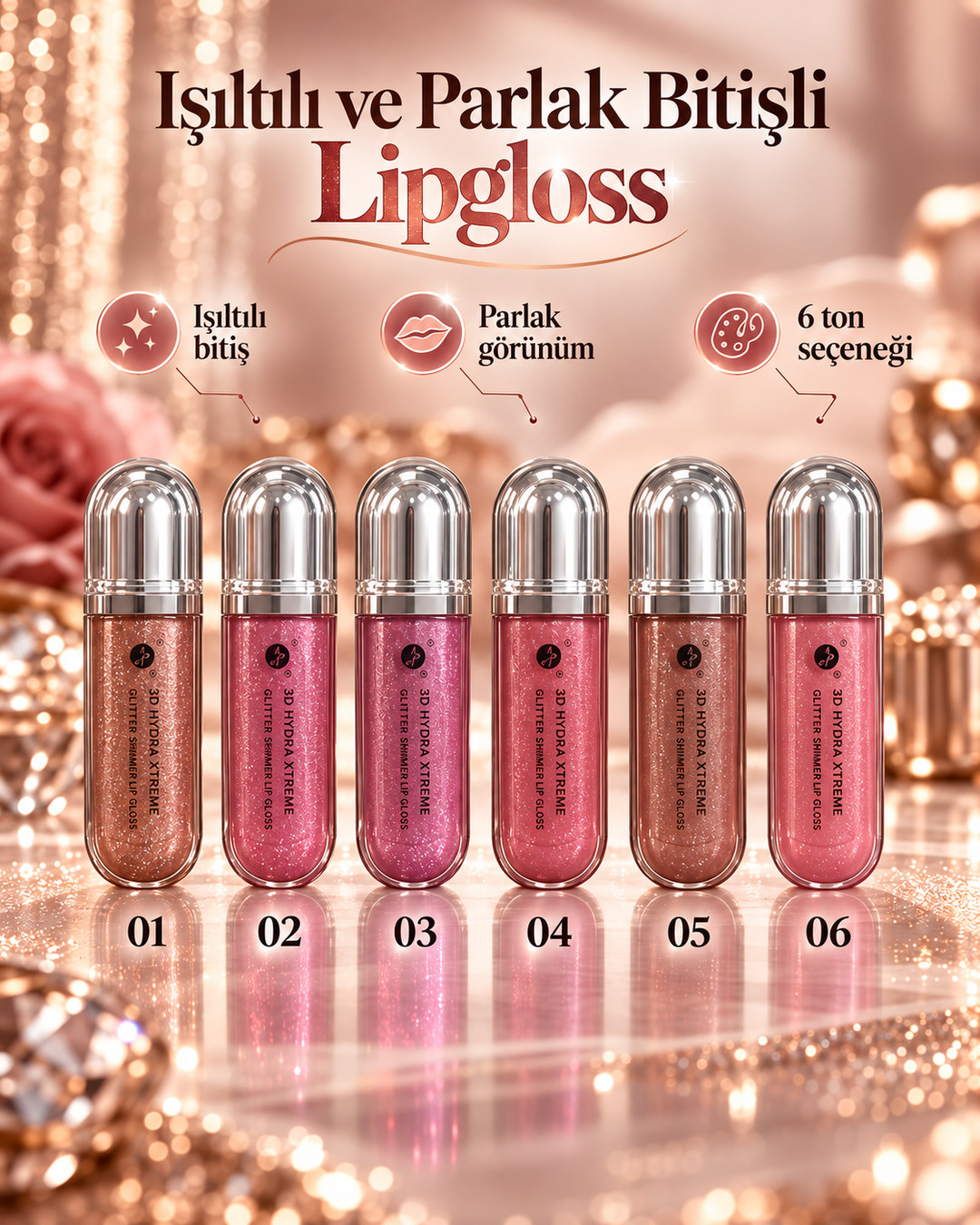 Işıltılı ve Parlak Bitişli Lipgloss