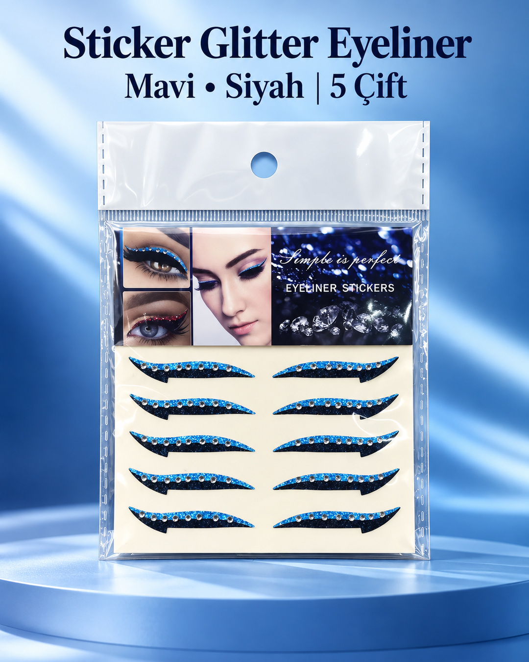 Kendinden Yapışkanlı Sticker Glitter Eyeliner 5 Çift Mavi Siyah