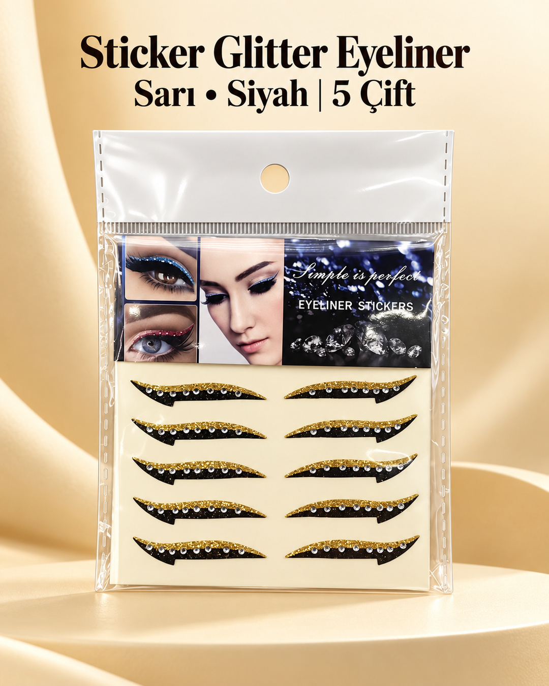 Kendinden Yapışkanlı Sticker Glitter Eyeliner 5 Çift Sarı Siyah