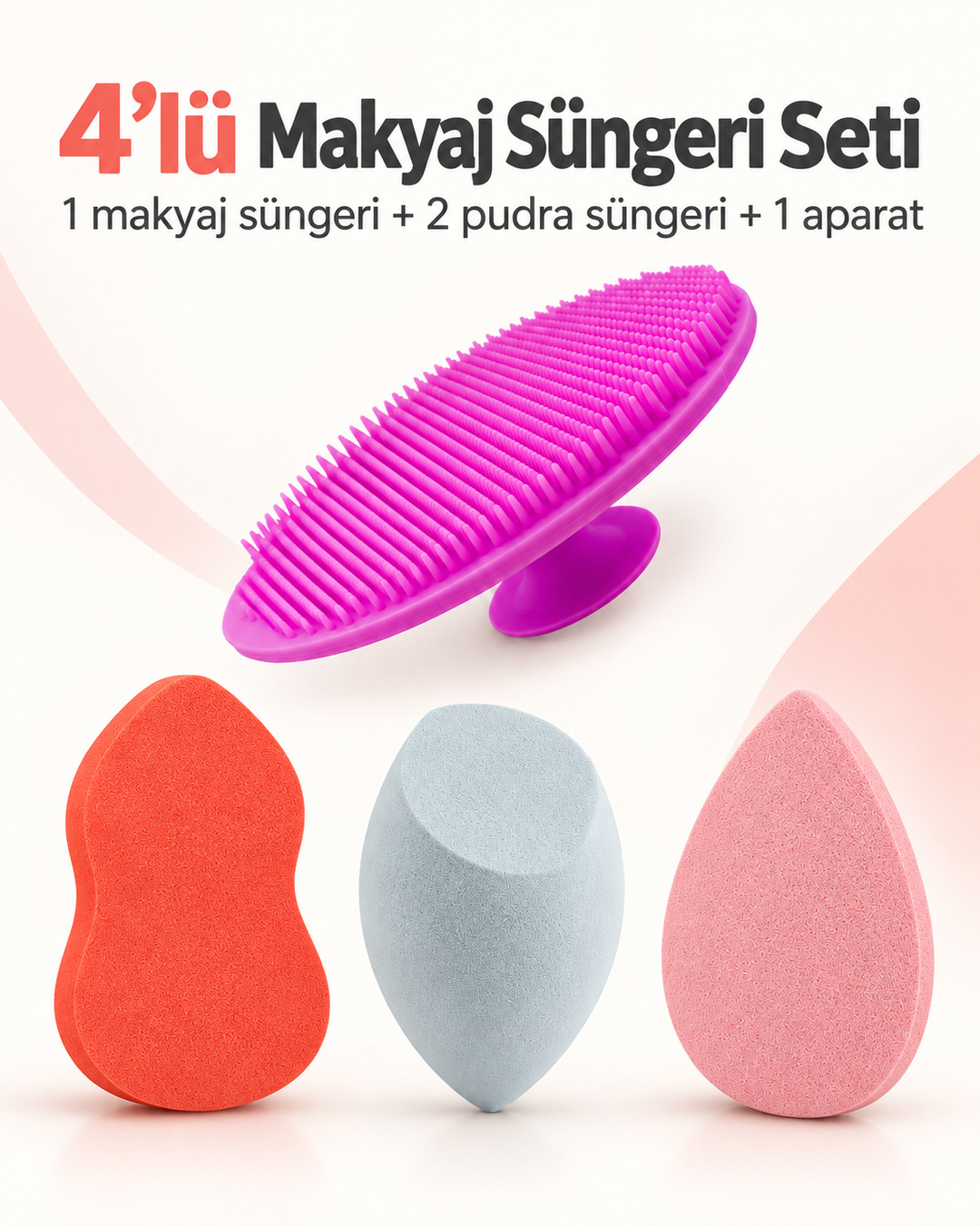 MUJGAN 4'lü Baby Face Seti Cilt Temizleme Aparatı + Fondöten Kapatıcı Pudra Sünger Seti