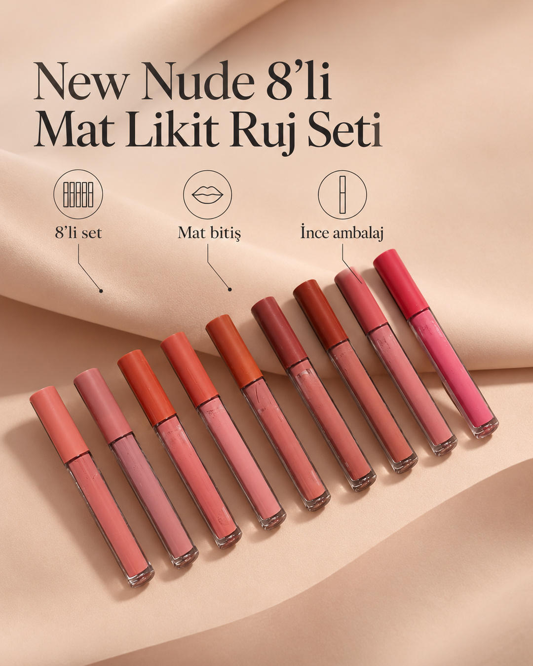 New Nude 8’li Mat Likit Ruj Seti