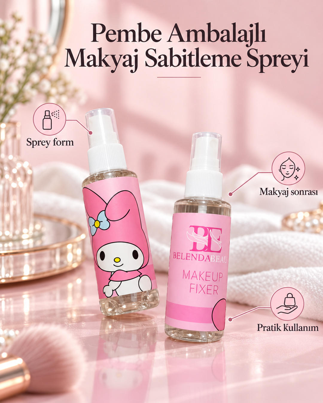 Pembe Ambalajlı Makyaj Sabitleme Spreyi