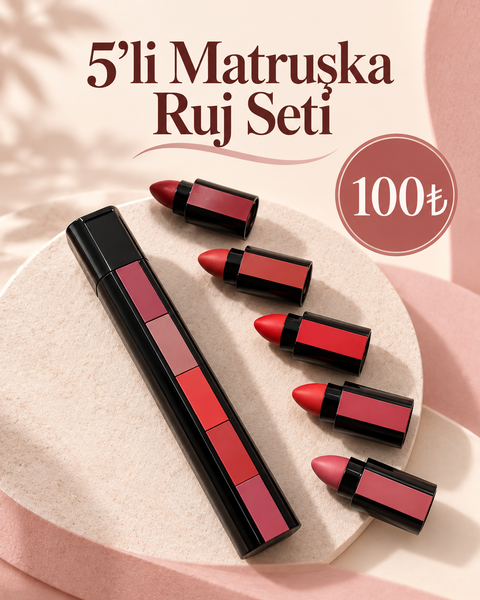 Rose 5'li Kalem Model Matruşka Mat Ruj Serisi 