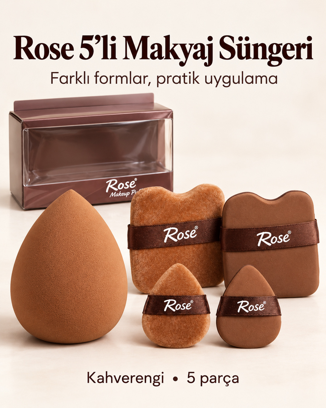 Rose Cosmetics 5’li Kahverengi Makyaj Süngeri Seti
