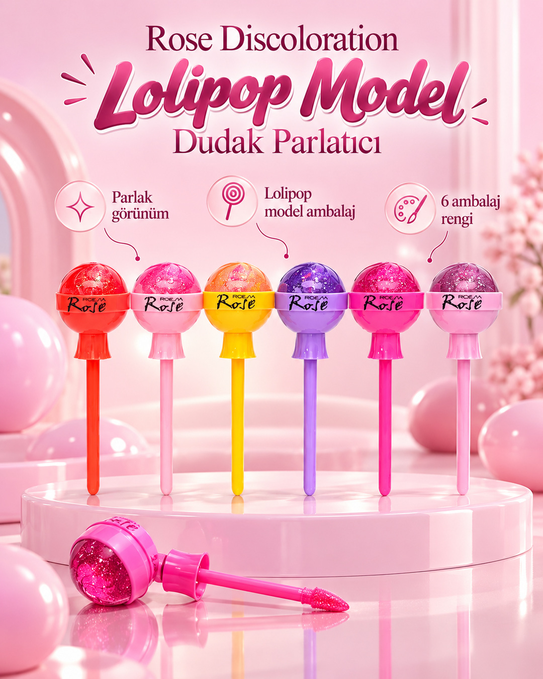 Rose Discoloration Lolipop Model Dudak Parlatıcı