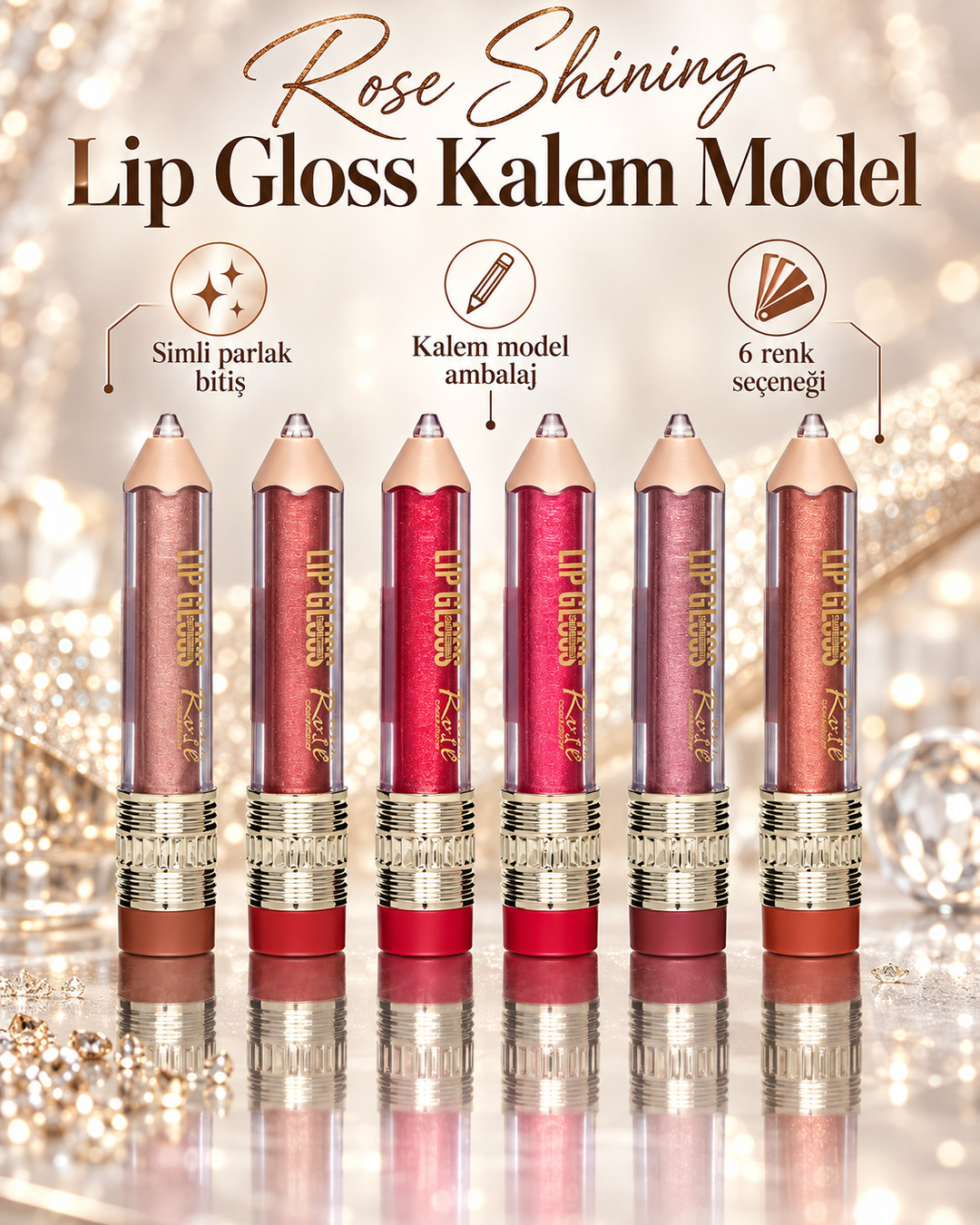 Rose Shınıng Lıp Gloss -Kalem Model Simli Renkli Dudak Parlatıcı