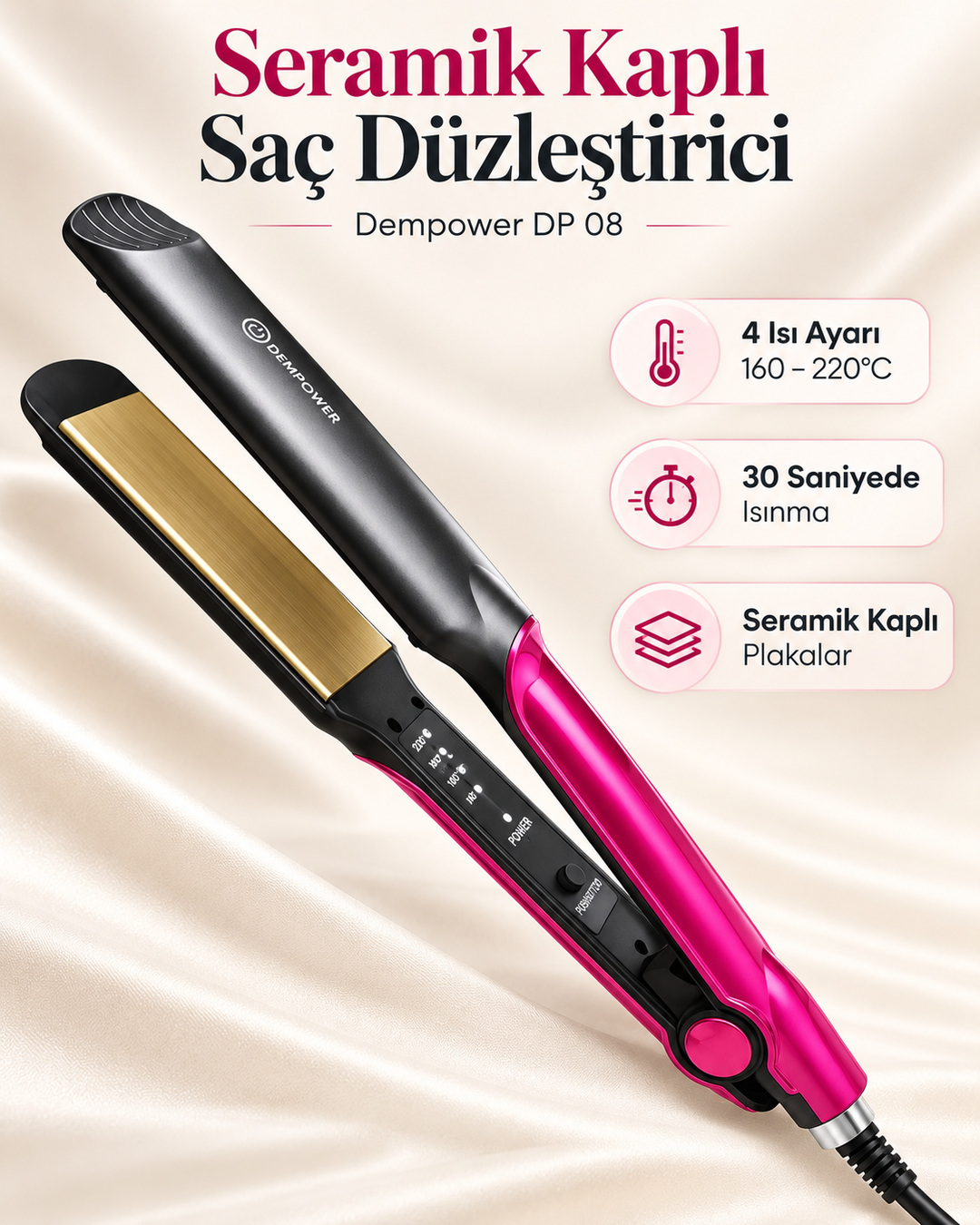 Seramik Kaplı Pembe Saç Düzleştirici