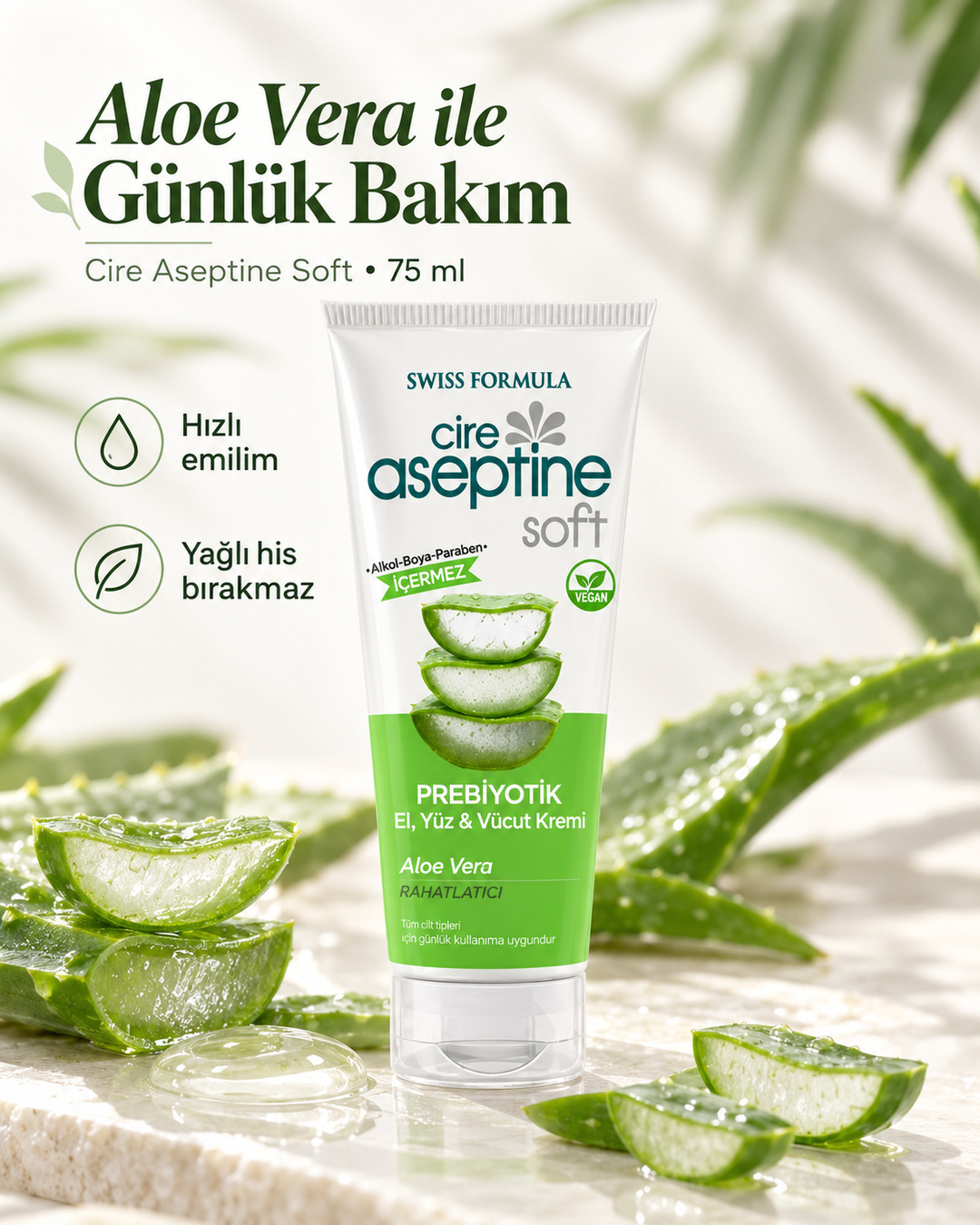 Soft Aloe Vera Prebiyotik Nemlendirici Bakım Kremi 75 ml