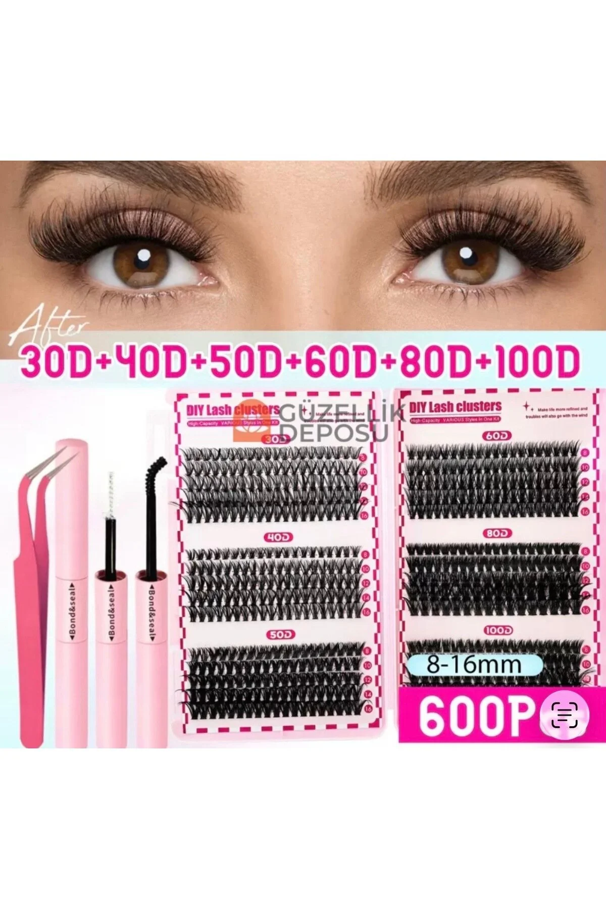 Takma Kirpik Seti 580 Parça 30D/40D/50D/60D/80D/100D Komple Set