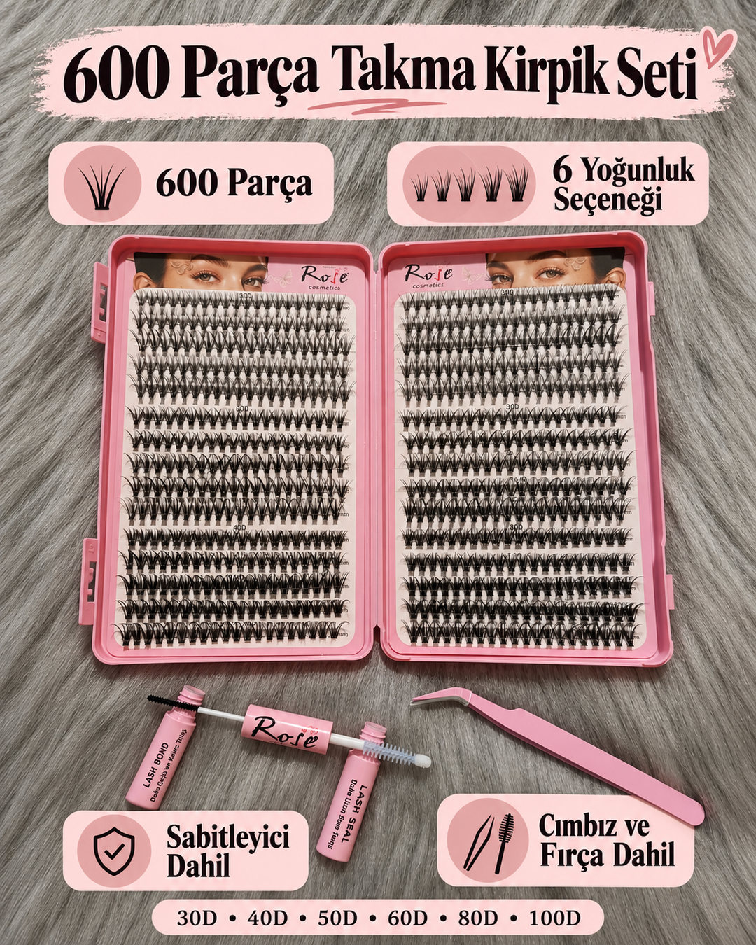 Takma Kirpik Seti 580 Parça 30D/40D/50D/60D/80D/100D Komple Set