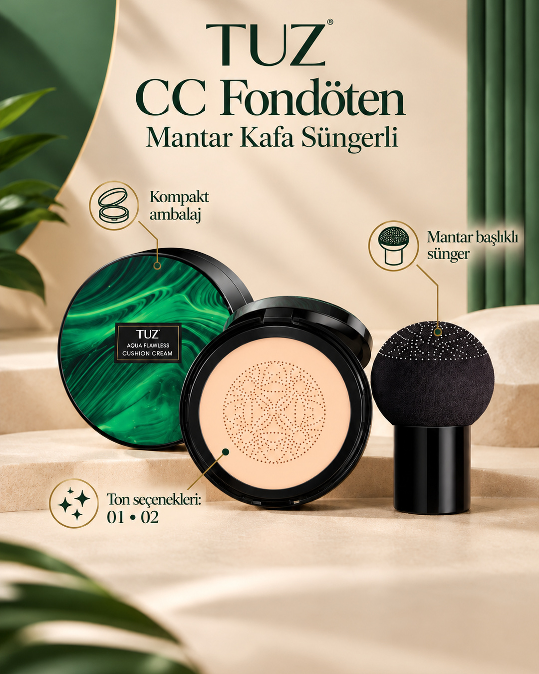 Tuz Cc Fondöten Krem Mantar Kafa Süngerli