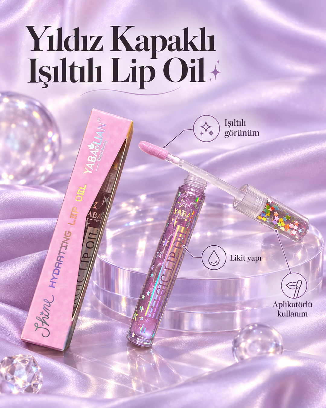 Yıldız Kapaklı Işıltılı Lip Oil